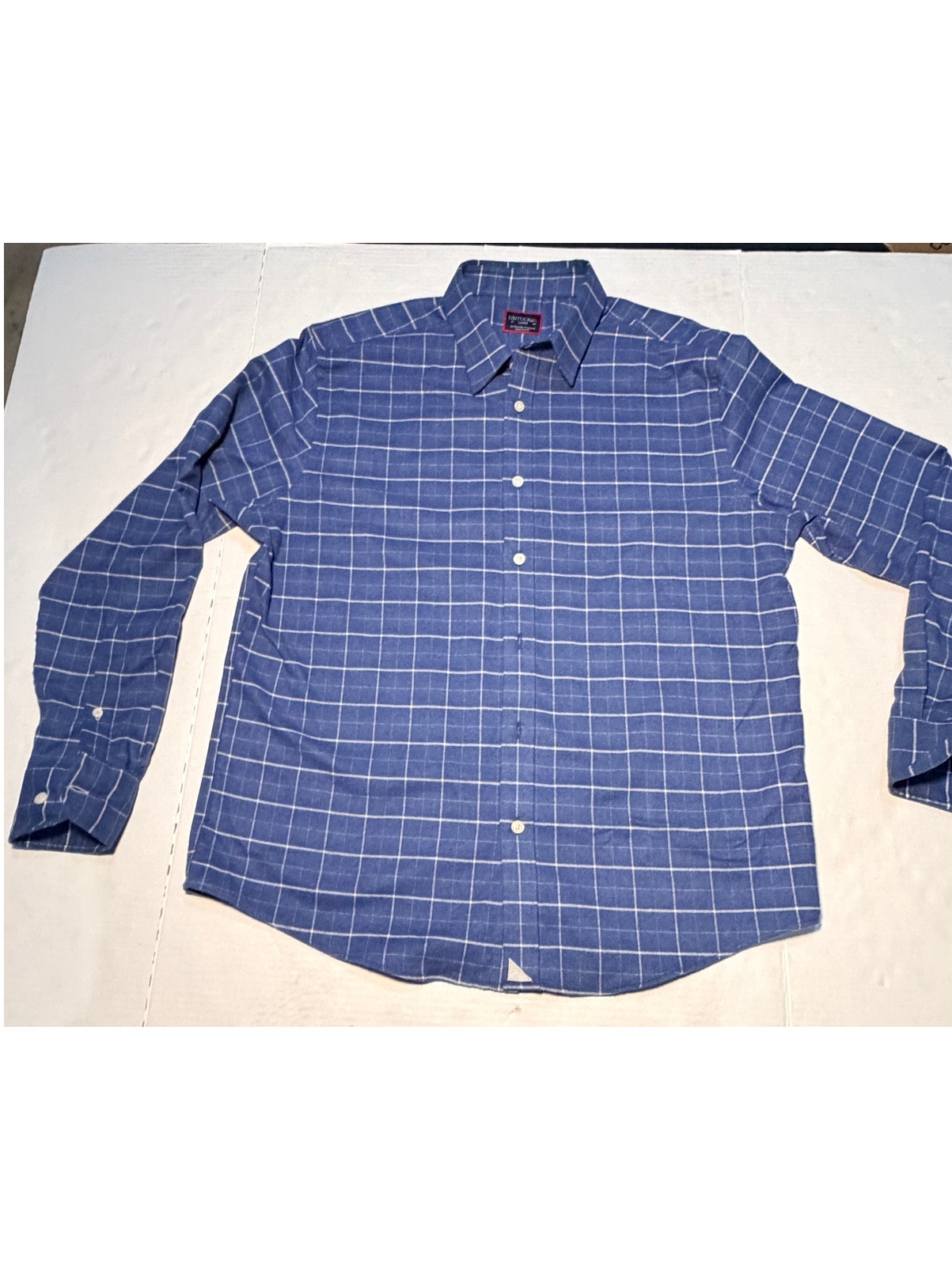 Untuckit Mens Large Blue Windowpane Plaid Stretch Button Front Casual Shirt